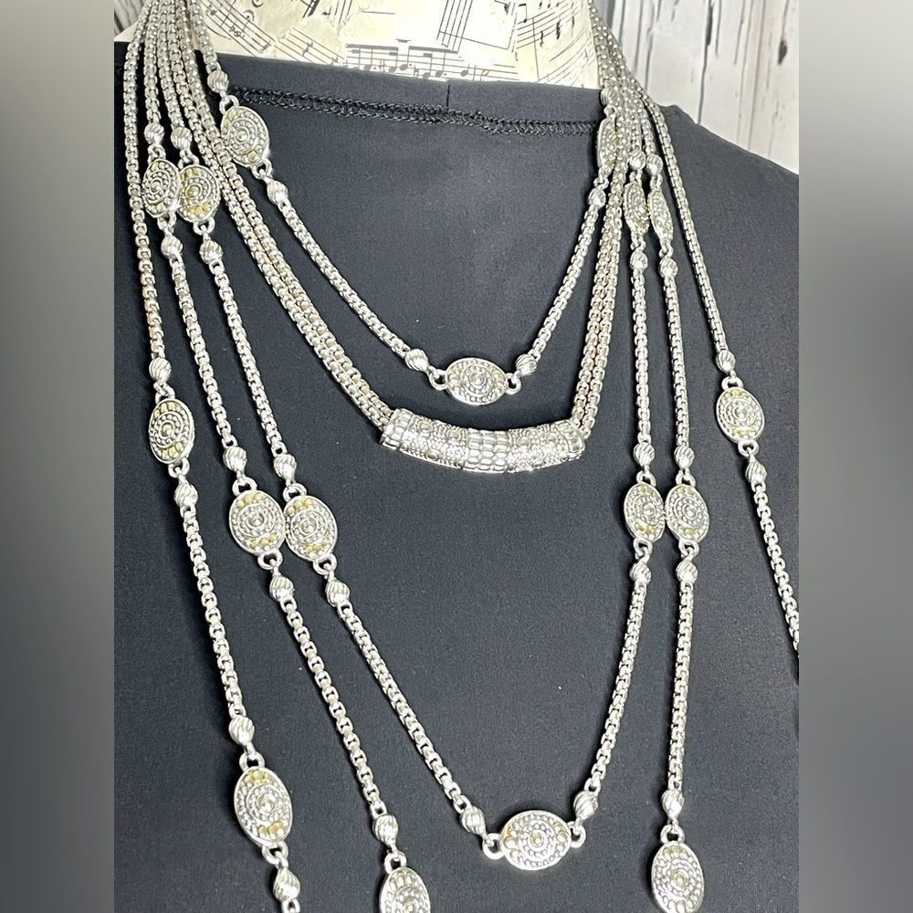 Silvertone Statement Multi Chain Layered Necklace - image 3